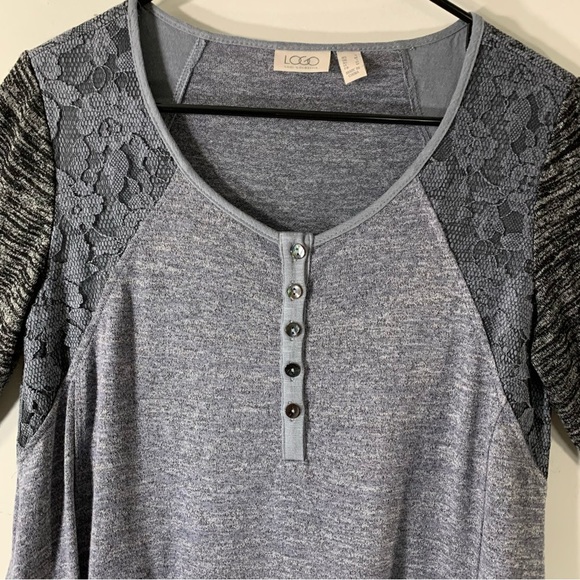LOGO Lori Goldstein gray space Dye Henley Tunic - Picture 3 of 12